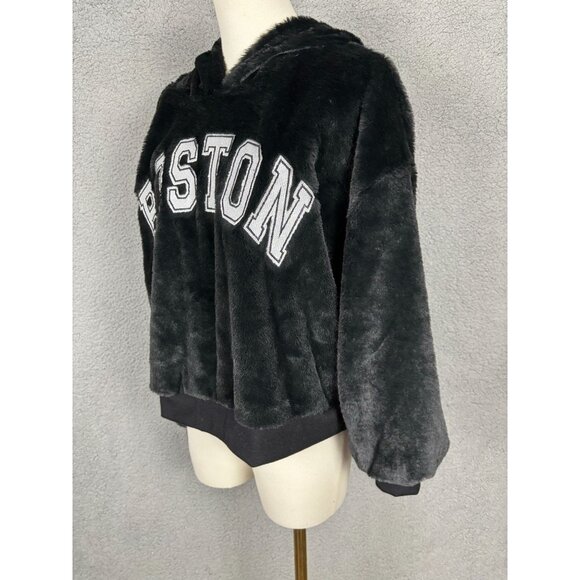 Planet Heart Juniors' Cozy Faux Fur Hoodie "BOSTON" Black Size Large NWT's - Picture 4 of 8